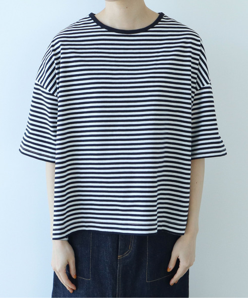 ボーダー配色バインダー 5分袖BIG Tシャツ（Tシャツ/カットソー