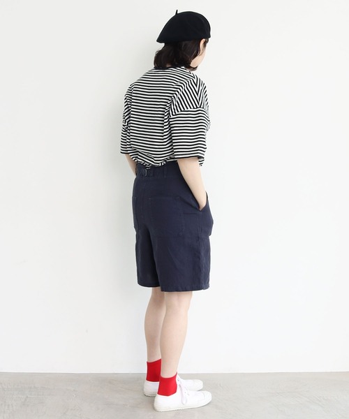 PAR ICI（パーリッシィ）の「ボーダー配色バインダー 5分袖BIG Tシャツ（Tシャツ/カットソー・レディース・ネイビー/オレンジ/ブルー/オレンジ系その他/ダークグリーン/グリーン/レッド・FREE）」の12枚目の写真