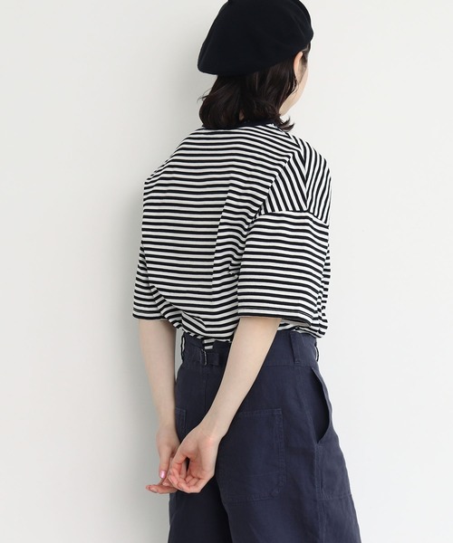 PAR ICI（パーリッシィ）の「ボーダー配色バインダー 5分袖BIG Tシャツ（Tシャツ/カットソー・レディース・ネイビー/オレンジ/ブルー/オレンジ系その他/ダークグリーン/グリーン/レッド・FREE）」の9枚目の写真