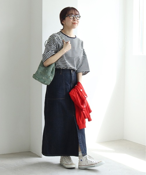 PAR ICI（パーリッシィ）の「ボーダー配色バインダー 5分袖BIG Tシャツ（Tシャツ/カットソー・レディース・ネイビー/オレンジ/ブルー/オレンジ系その他/ダークグリーン/グリーン/レッド・FREE）」の13枚目の写真