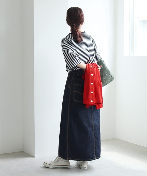 PAR ICI（パーリッシィ）の「ボーダー配色バインダー 5分袖BIG Tシャツ（Tシャツ/カットソー・レディース・ネイビー/オレンジ/ブルー/オレンジ系その他/ダークグリーン/グリーン/レッド・FREE）」の15枚目の写真