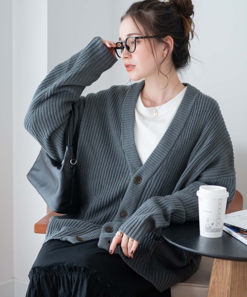 WEGO(ウィゴー)の「WEGO/ルーズフィットカーディガン(カーディガン/ボレロ・メンズ・ホワイト系その他/ブラック系その他/ダークグリーン/ブラック/ライトグレー/ブルー/ブルー系その他・LARGE/MEDIUM)」の7枚目の写真