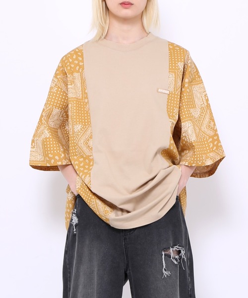 EXIEEE(イグジー)の「バンダナ柄切り替えTシャツ(Tシャツ/カットソー・レディース・ベージュ/ブラック・SMALL/MEDIUM/LARGE)」の14枚目の写真