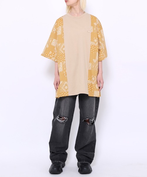 EXIEEE(イグジー)の「バンダナ柄切り替えTシャツ(Tシャツ/カットソー・レディース・ベージュ/ブラック・SMALL/MEDIUM/LARGE)」の8枚目の写真