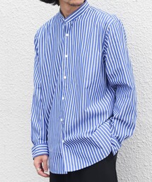SHIPS any:〈洗濯機可能〉ストライプ / ソリッド リラックス バンドカラー シャツ 26AW◆
