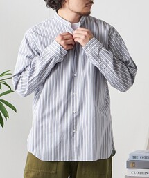 〈洗濯機可能〉ストライプ / ソリッド リラックス バンドカラー シャツ 26AW◇