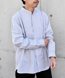 〈洗濯機可能〉ストライプ / ソリッド リラックス バンドカラー シャツ 26AW◇