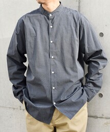 〈洗濯機可能〉ストライプ / ソリッド リラックス バンドカラー シャツ 26AW◇