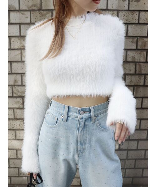 EVRIS（エヴリス）の「フェザーヤーンコンパクトニット（ニット/セーター・レディース・マスタード/ホワイト/ブルー/ブラック・FREE）」の2枚目の写真