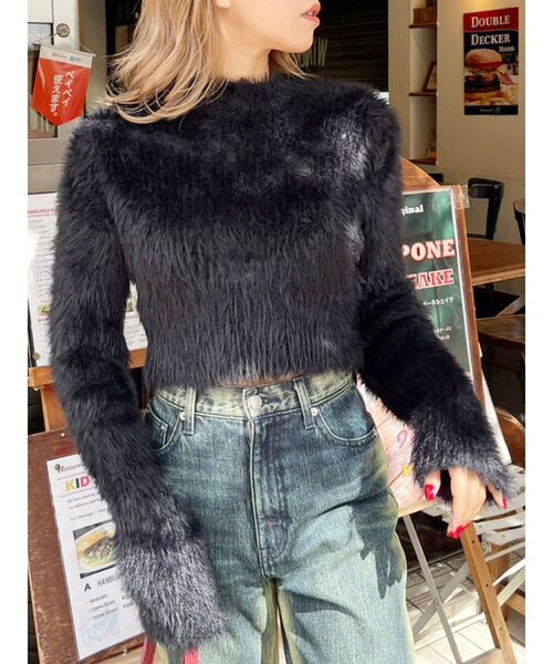 EVRIS（エヴリス）の「フェザーヤーンコンパクトニット（ニット/セーター・レディース・マスタード/ホワイト/ブルー/ブラック・FREE）」の3枚目の写真