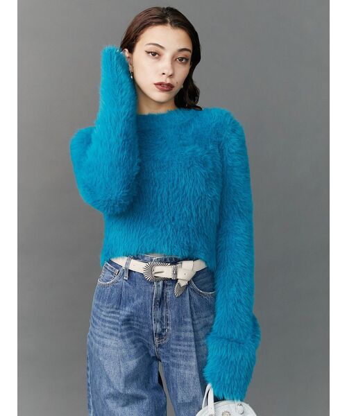 EVRIS（エヴリス）の「フェザーヤーンコンパクトニット（ニット/セーター・レディース・マスタード/ホワイト/ブルー/ブラック・FREE）」の5枚目の写真