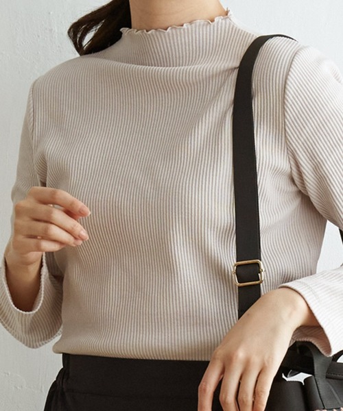 ikka(イッカ)の「【親子コーデ】三角テレコ長袖Tシャツ(Tシャツ/カットソー・レディース・ライトグレー/オフホワイト/グリーン/ブルー系/ブラック/オレンジ・L/M/S)」の4枚目の写真