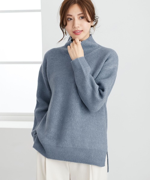 CHAN ME(チャンミ)の「ミックスヤーンハイネックニット(ニット/セーター・レディース・ブルー/チャコール/ミント/ライトベージュ/コーラル/アイボリー・X-LARGE/MEDIUM/LARGE)」の10枚目の写真