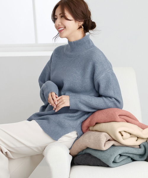CHAN ME(チャンミ)の「ミックスヤーンハイネックニット(ニット/セーター・レディース・ブルー/チャコール/ミント/ライトベージュ/コーラル/アイボリー・X-LARGE/MEDIUM/LARGE)」の8枚目の写真