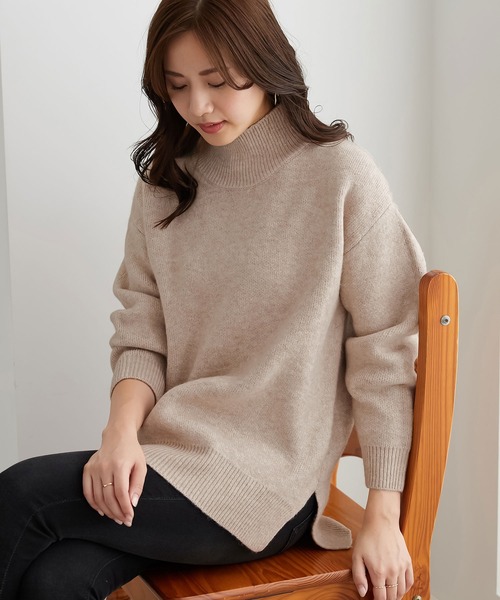 CHAN ME(チャンミ)の「ミックスヤーンハイネックニット(ニット/セーター・レディース・ブルー/チャコール/ミント/ライトベージュ/コーラル/アイボリー・X-LARGE/MEDIUM/LARGE)」の12枚目の写真
