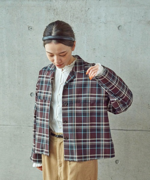 PAR ICI（パーリッシィ）の「ウール混ビエラチェック シャツジャケット (セットアップ対応)（テーラードジャケット・レディース・ボルドー/ネイビー・FREE）」の15枚目の写真