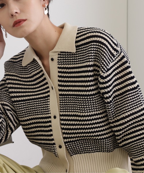 N.（N. Natural Beauty Basic）（エヌエヌナチュラルビューティーベーシック）の「◆フロントボタン衿付ニット（ニット/セーター・レディース・オフホワイト/ブルー/ベージュ系その他・MEDIUM）」の21枚目の写真