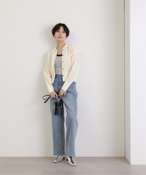 N.（N. Natural Beauty Basic）（エヌエヌナチュラルビューティーベーシック）の「◆フロントボタン衿付ニット（ニット/セーター・レディース・オフホワイト/ブルー/ベージュ系その他・MEDIUM）」の5枚目の写真