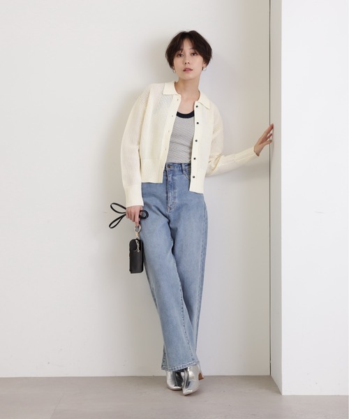 N.（N. Natural Beauty Basic）（エヌエヌナチュラルビューティーベーシック）の「◆フロントボタン衿付ニット（ニット/セーター・レディース・オフホワイト/ブルー/ベージュ系その他・MEDIUM）」の6枚目の写真