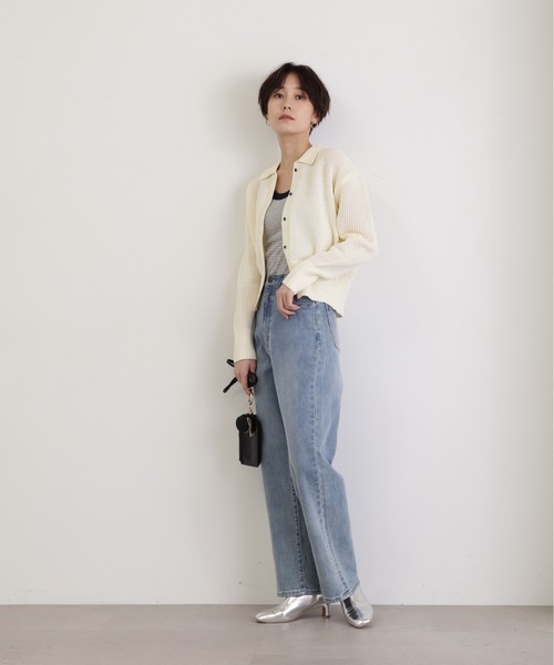 N.（N. Natural Beauty Basic）（エヌエヌナチュラルビューティーベーシック）の「◆フロントボタン衿付ニット（ニット/セーター・レディース・オフホワイト/ブルー/ベージュ系その他・MEDIUM）」の7枚目の写真