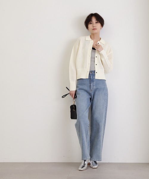 N.（N. Natural Beauty Basic）（エヌエヌナチュラルビューティーベーシック）の「◆フロントボタン衿付ニット（ニット/セーター・レディース・オフホワイト/ブルー/ベージュ系その他・MEDIUM）」の8枚目の写真