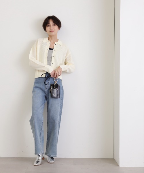 N.（N. Natural Beauty Basic）（エヌエヌナチュラルビューティーベーシック）の「◆フロントボタン衿付ニット（ニット/セーター・レディース・オフホワイト/ブルー/ベージュ系その他・MEDIUM）」の9枚目の写真