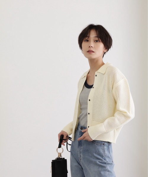 N.（N. Natural Beauty Basic）（エヌエヌナチュラルビューティーベーシック）の「◆フロントボタン衿付ニット（ニット/セーター・レディース・オフホワイト/ブルー/ベージュ系その他・MEDIUM）」の10枚目の写真