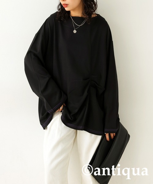 antiqua(アンティカ)の「タックデザイントップス(Tシャツ/カットソー・レディース・マスタード/ブラック・FREE)」の2枚目の写真