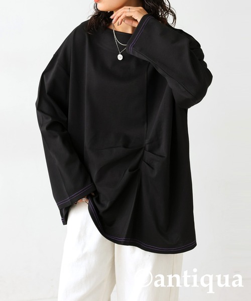 antiqua(アンティカ)の「タックデザイントップス(Tシャツ/カットソー・レディース・マスタード/ブラック・FREE)」の6枚目の写真