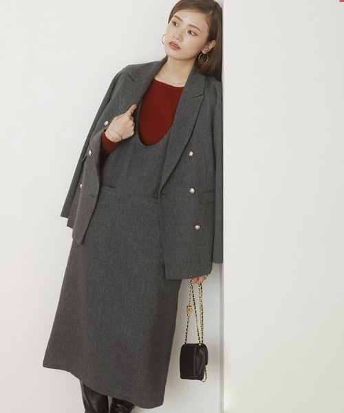 Pierrot（ピエロ）の「ラウンドネックジャンパースカート（ジャンパースカート・レディース・ブラック/チャコール/ネイビー・M/L/PM）」の2枚目の写真