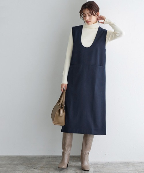 Pierrot（ピエロ）の「ラウンドネックジャンパースカート（ジャンパースカート・レディース・ブラック/チャコール/ネイビー・M/L/PM）」の5枚目の写真