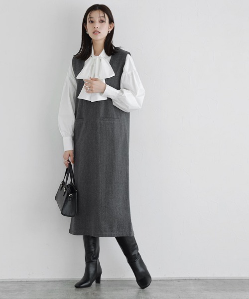 Pierrot（ピエロ）の「ラウンドネックジャンパースカート（ジャンパースカート・レディース・ブラック/チャコール/ネイビー・M/L/PM）」の14枚目の写真