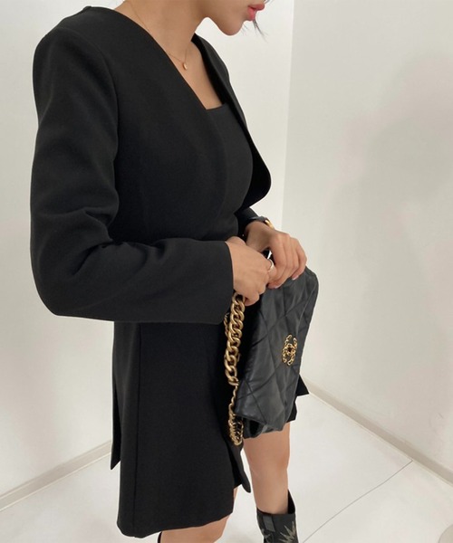 LYEON（リヨン）の「ショートジャケット×プリーツワンピースセット（ワンピース・レディース・ブラック/グレー・FREE）」の13枚目の写真