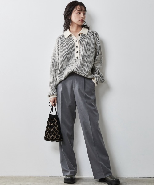 CHIC STYLE（シックスタイル）の「＜大きいサイズ＞ストライプポロニットプルオーバー シックスタイル（ニット/セーター・レディース・ホワイト系/ブラウン系・L/LL/3L/4L/5L）」の8枚目の写真