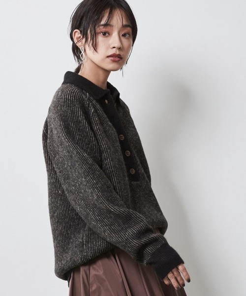 CHIC STYLE（シックスタイル）の「＜大きいサイズ＞ストライプポロニットプルオーバー シックスタイル（ニット/セーター・レディース・ホワイト系/ブラウン系・L/LL/3L/4L/5L）」の7枚目の写真