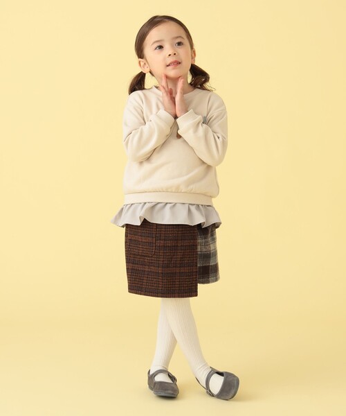 BEAMS mini(ビームスミニ)の「BEAMS mini / パッチワーク チェック スカートパンツ 23FW(90~150cm)(スカート・キッズ・ネイビー/ブラウン・100/90/130/140/150/110/120)」の4枚目の写真