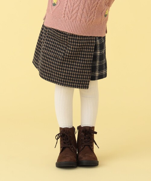 BEAMS mini(ビームスミニ)の「BEAMS mini / パッチワーク チェック スカートパンツ 23FW(90~150cm)(スカート・キッズ・ネイビー/ブラウン・100/90/130/140/150/110/120)」の6枚目の写真