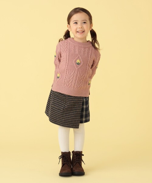 BEAMS mini(ビームスミニ)の「BEAMS mini / パッチワーク チェック スカートパンツ 23FW(90~150cm)(スカート・キッズ・ネイビー/ブラウン・100/90/130/140/150/110/120)」の7枚目の写真