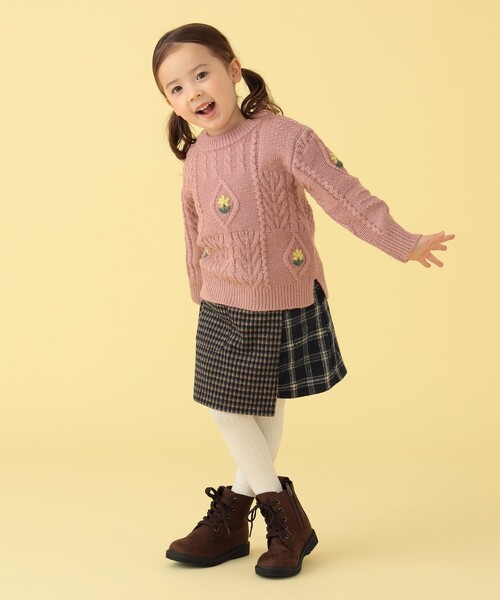 BEAMS mini(ビームスミニ)の「BEAMS mini / パッチワーク チェック スカートパンツ 23FW(90~150cm)(スカート・キッズ・ネイビー/ブラウン・100/90/130/140/150/110/120)」の8枚目の写真