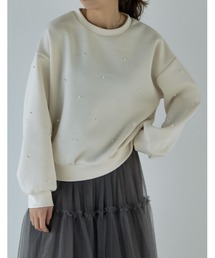 Re:EDIT | [2023-24 WINTER COLLECTION]パールorラインストーン付きダンボールトップス(スウェット)