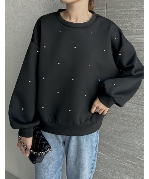 Re:EDIT（リエディ）の「パールorラインストーン付きダンボールトップス（スウェット・レディース・ブラック系その他/ブラック系その他2/ホワイト系その他/ホワイト系その他2/グレー系その他/グレー系その他2・LARGE/MEDIUM）」の4枚目の写真