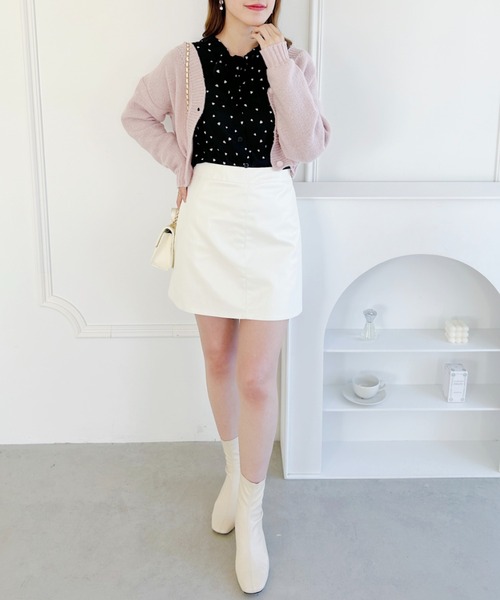 セール】フェイクレザー台形ミニスカパン（スカート）｜Loueme（ルエム