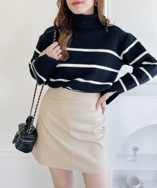 セール】フェイクレザー台形ミニスカパン（スカート）｜Loueme（ルエム