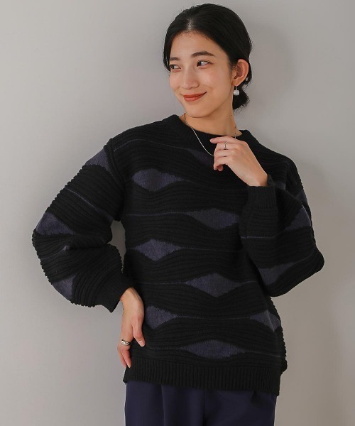 Bou Jeloud(ブージュルード)の「帯柄ニット(ニット/セーター・レディース・ブラック/オフホワイト・FREE)」の2枚目の写真