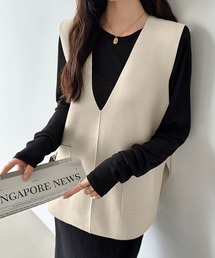 COCOMOMO | 【カラー展開あり】 vネックベスト サイドスリット ポケット付き(ベスト)