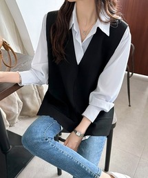【カラー展開あり】 vネックベスト サイドスリット ポケット付き