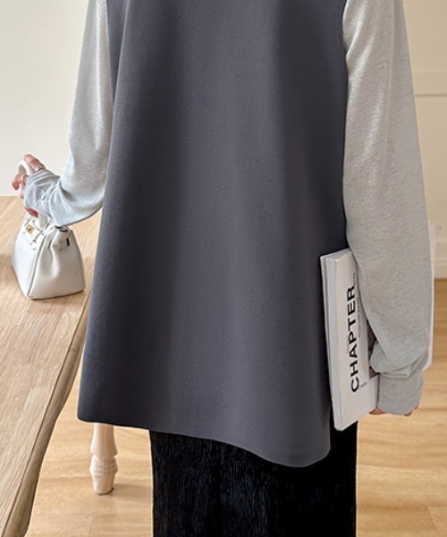 COCOMOMO（ココモモ）の「【カラー展開あり】 vネックベスト サイドスリット ポケット付き（ベスト・レディース・ネイビー/ブラウン/アイボリー/ブラック/ダークグレー/ライトグレー・FREE）」の13枚目の写真