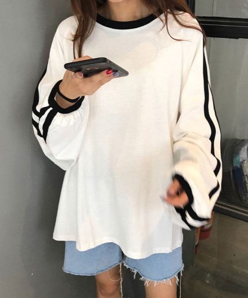 CANVAS+(キャンバスプラス)の「【CANVAS+】袖ラインリンガーロンT(Tシャツ/カットソー・レディース・ホワイト・M)」の6枚目の写真