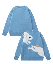かわいいうさぎ模様ナイロンファーニット