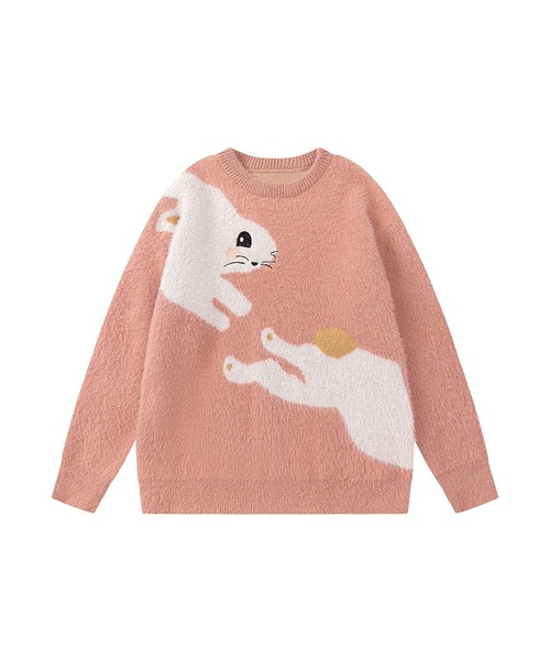 セール】かわいいうさぎ模様ナイロンファーニット（ニット